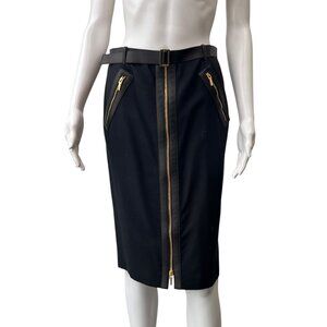 $995 GUCCI Tom Ford 2000 Black Gold Zipper Leather Belt Pencil Skirt sz IT 40/4
